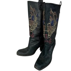 Gianni Bini Black Western Boots Suede Leather Women’s Size 8